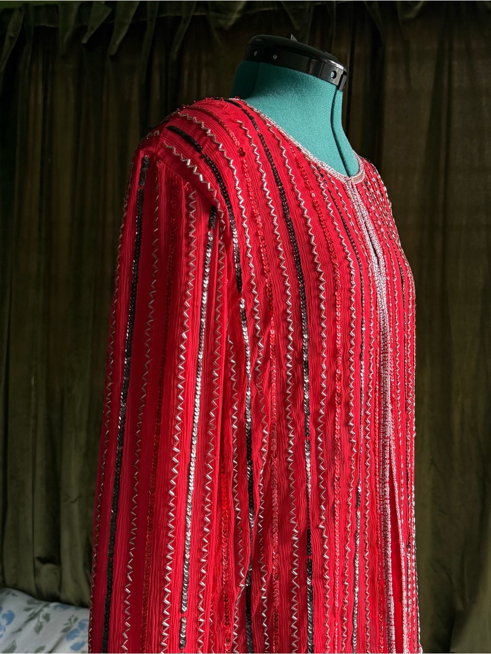 Red and Black Embellished Camisole Top